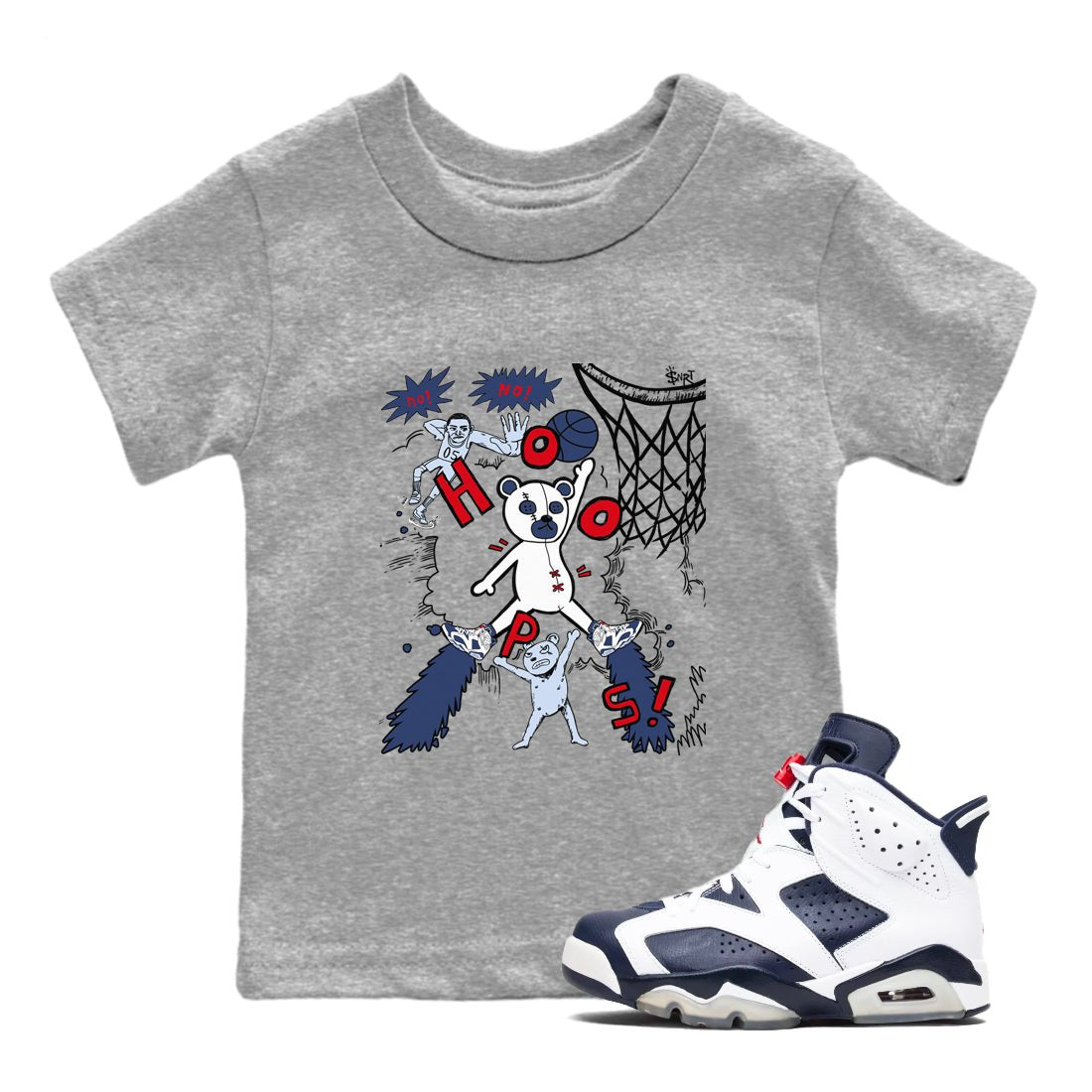 6s Olympic shirt to match jordans Stop The Bear sneaker tees Air Jordan 6 Olympic SNRT sneaker release tees baby toddler Heather Grey 1 cotton Shirt