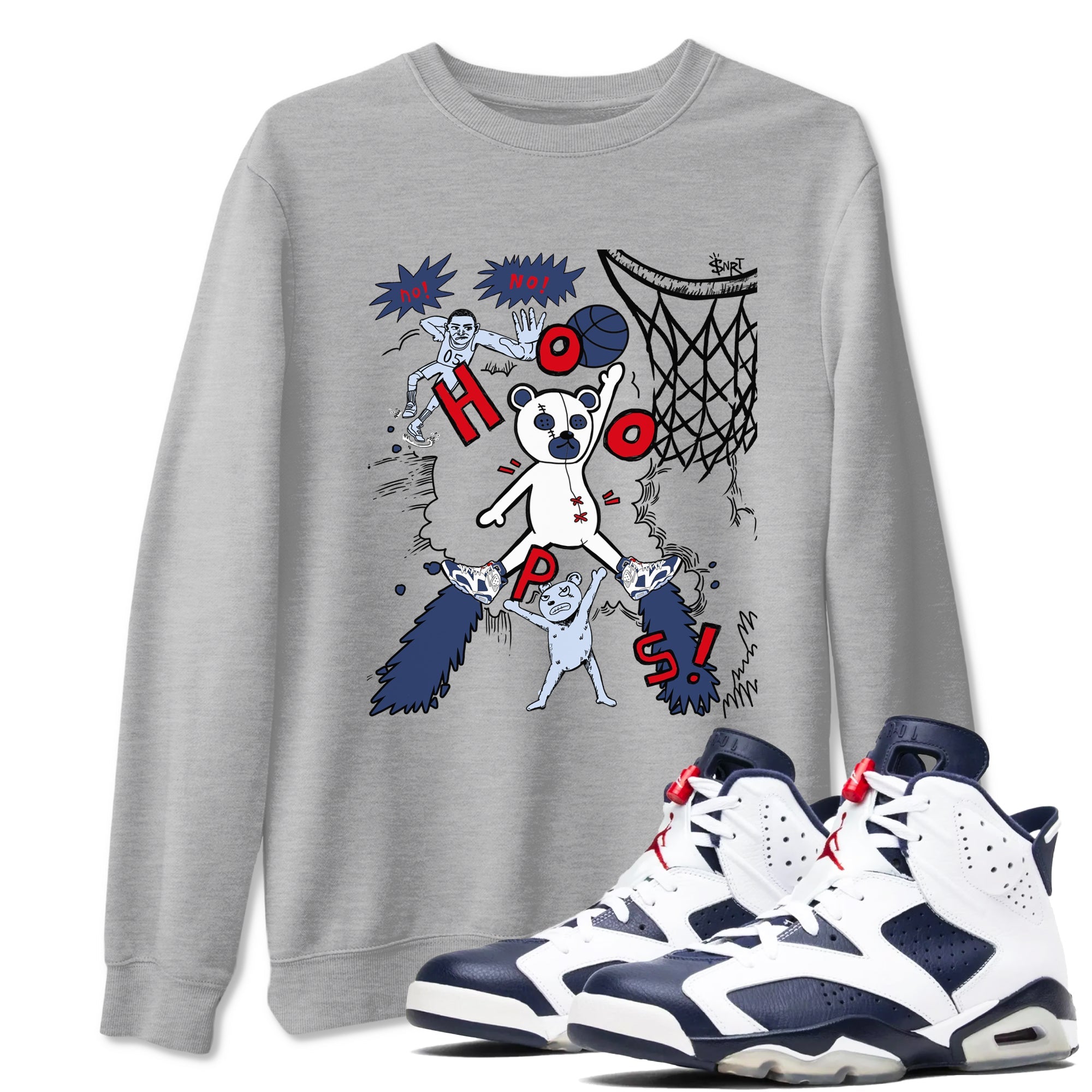 6s Olympic shirt to match jordans Stop The Bear sneaker tees Air Jordan 6 Olympic SNRT Sneaker Release Tees unisex cotton Heather Grey 1 crew neck shirt