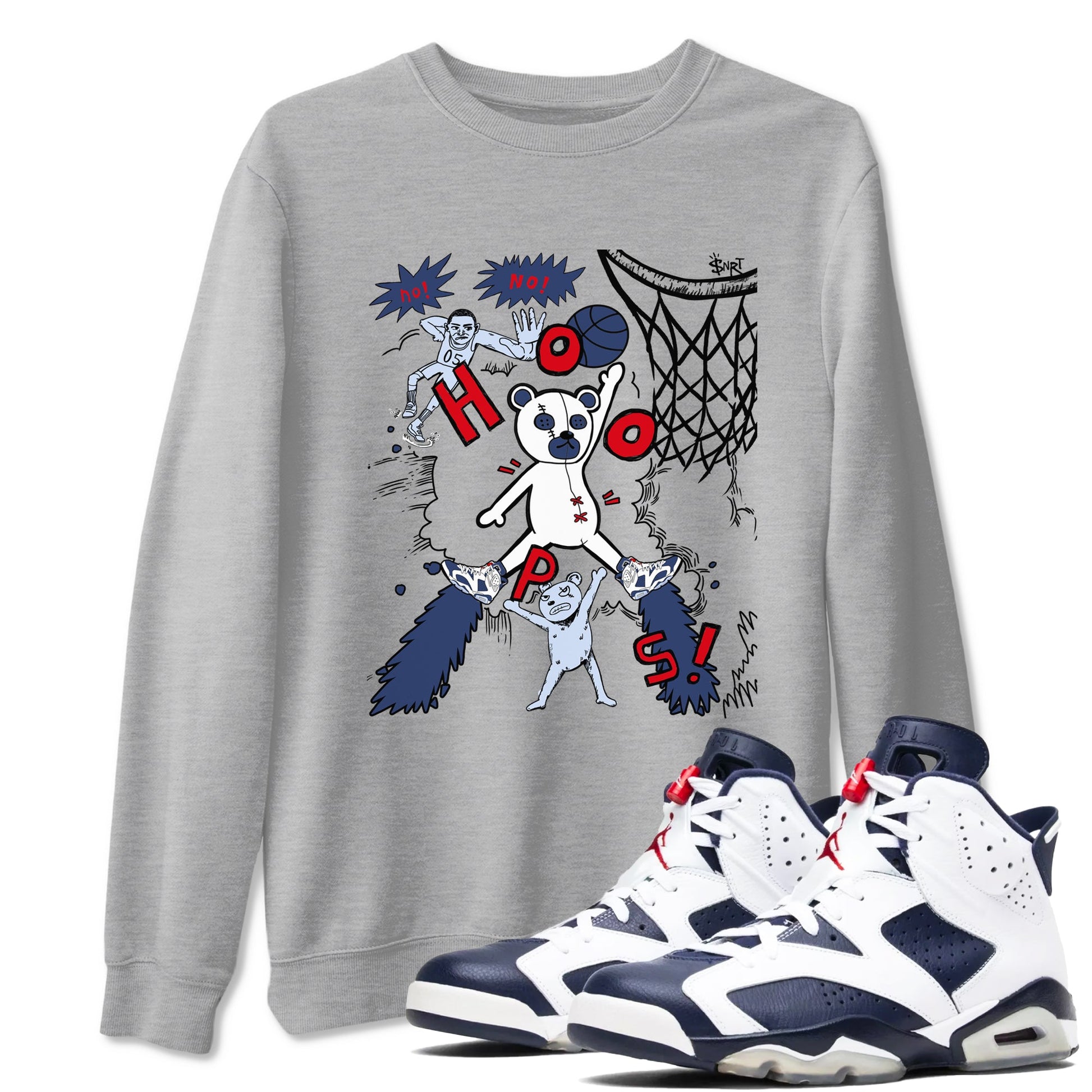 6s Olympic shirt to match jordans Stop The Bear sneaker tees Air Jordan 6 Olympic SNRT Sneaker Release Tees unisex cotton Heather Grey 1 crew neck shirt