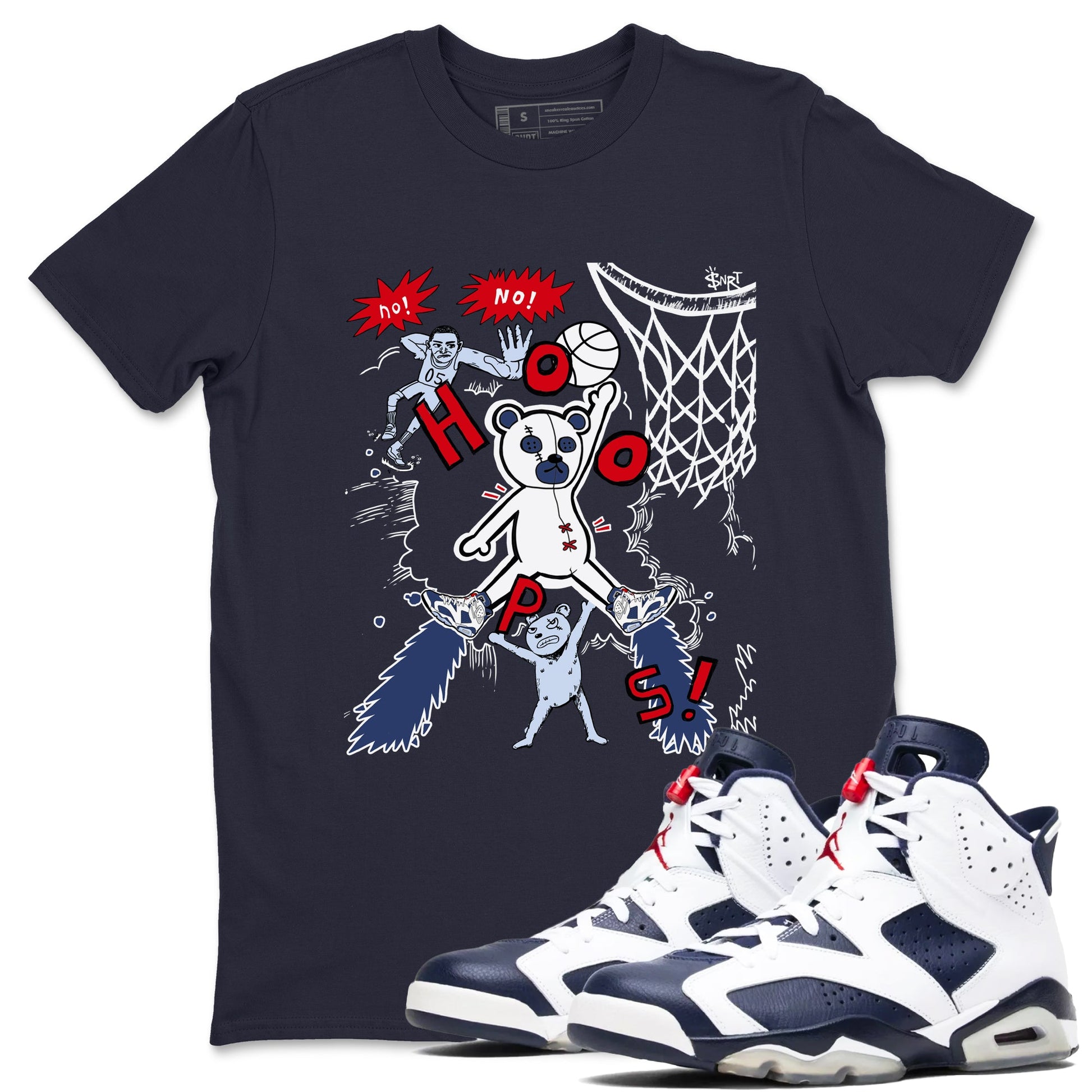 6s Olympic shirt to match jordans Stop The Bear sneaker tees Air Jordan 6 Olympic SNRT Sneaker Release Tees unisex cotton Navy 1 crew neck shirt