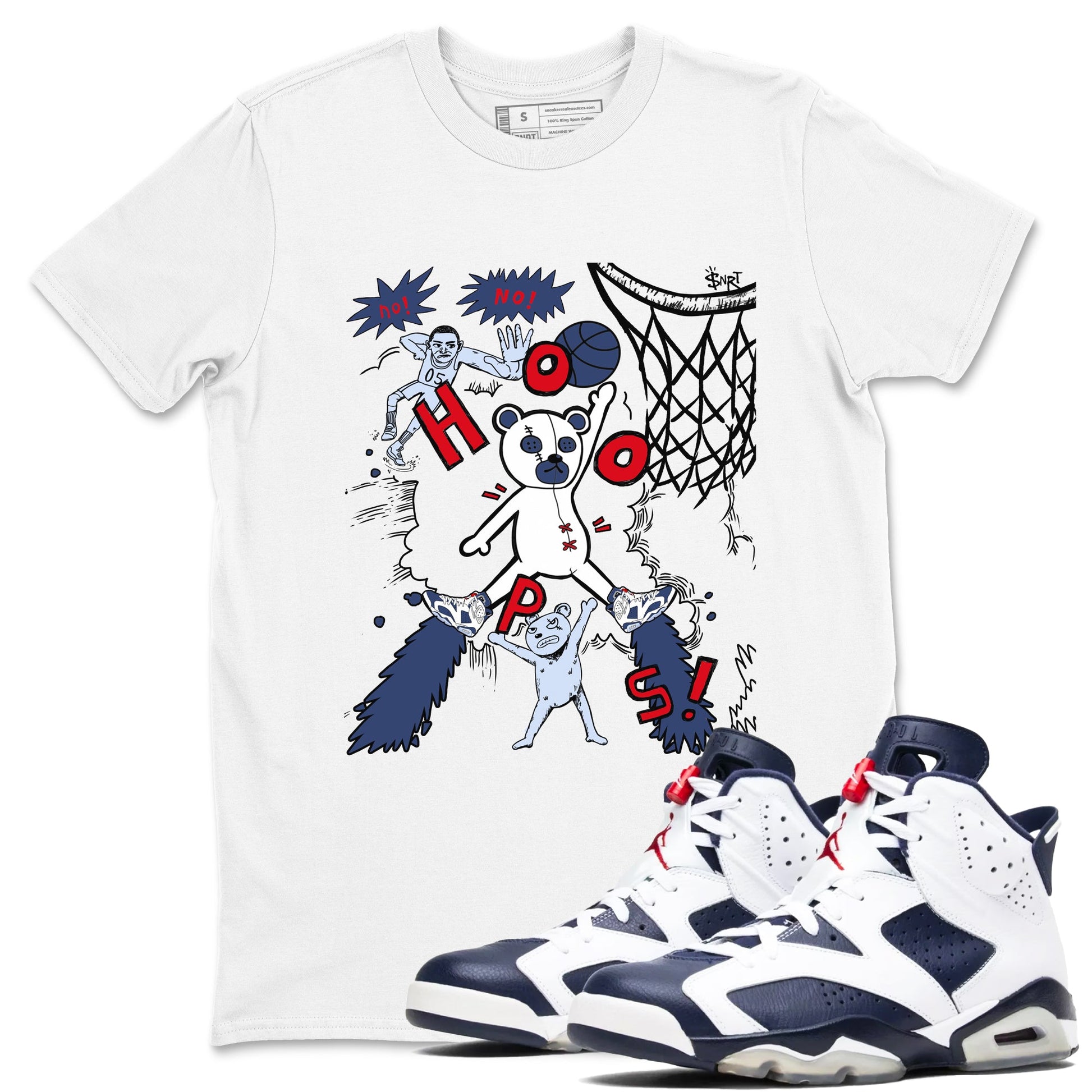 6s Olympic shirt to match jordans Stop The Bear sneaker tees Air Jordan 6 Olympic SNRT Sneaker Release Tees unisex cotton White 1 crew neck shirt