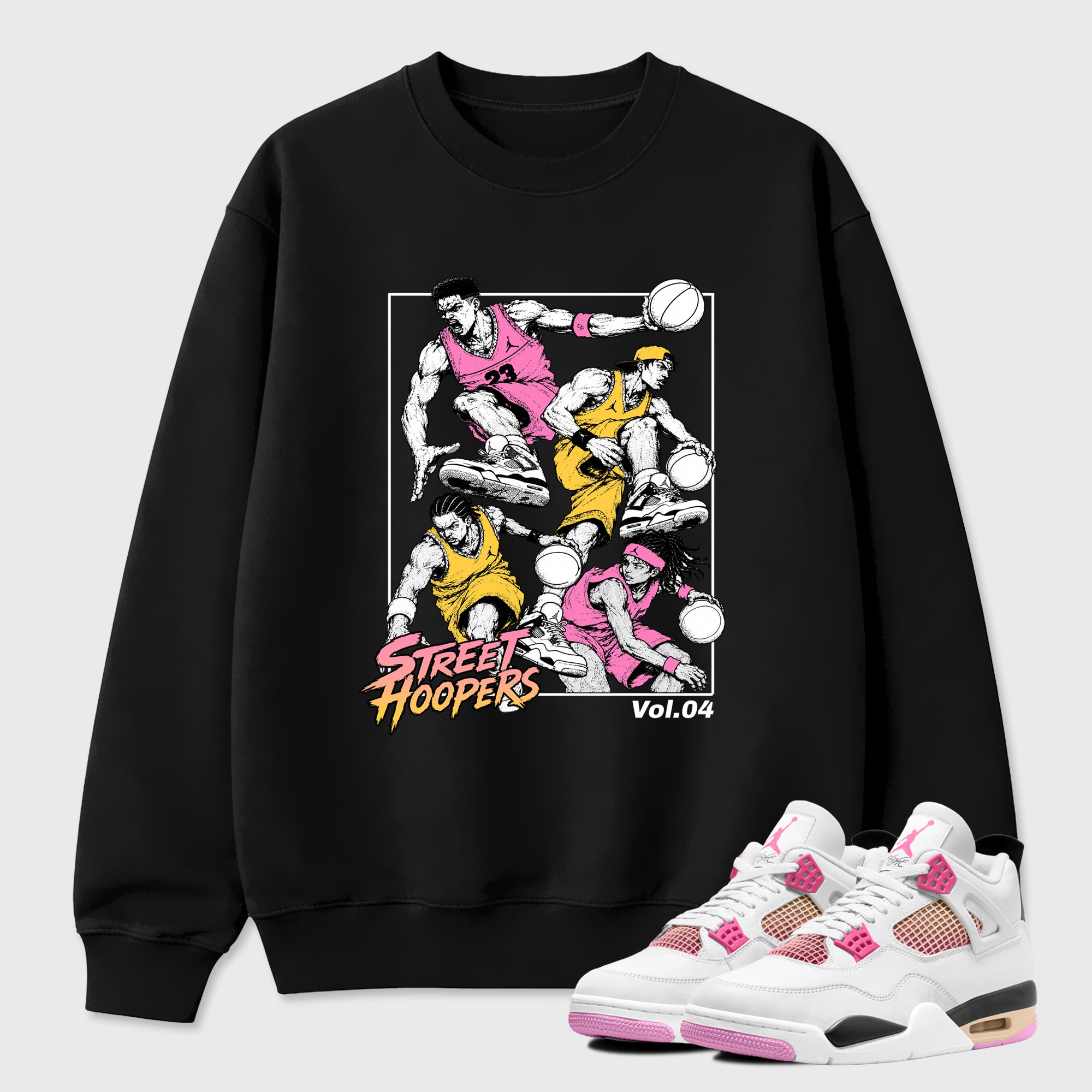Street Hoopers Graphic T-Shirt featuring original streetwear artwork designed to match the Air Jordan 4 Comic. Black 1 Graphic Tee.