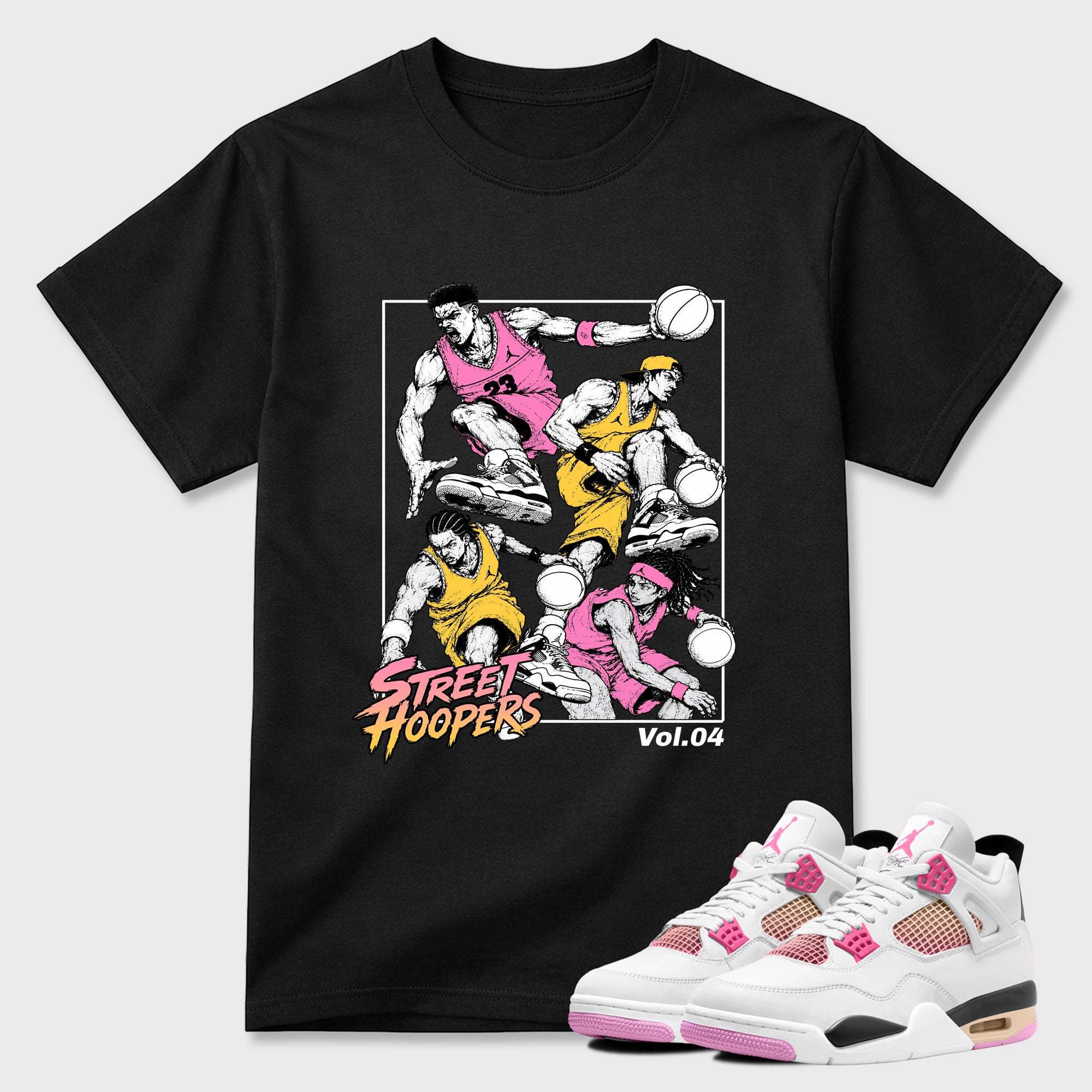 Street Hoopers Graphic T-Shirt featuring original streetwear artwork designed to match the Air Jordan 4 Comic. Black 1 Graphic T-Shirt.