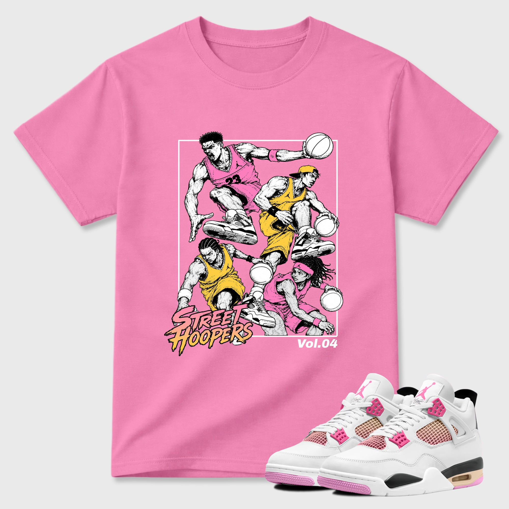 Street Hoopers Graphic T-Shirt featuring original streetwear artwork designed to match the Air Jordan 4 Comic. Bubble Gum 1 Graphic T-Shirt.