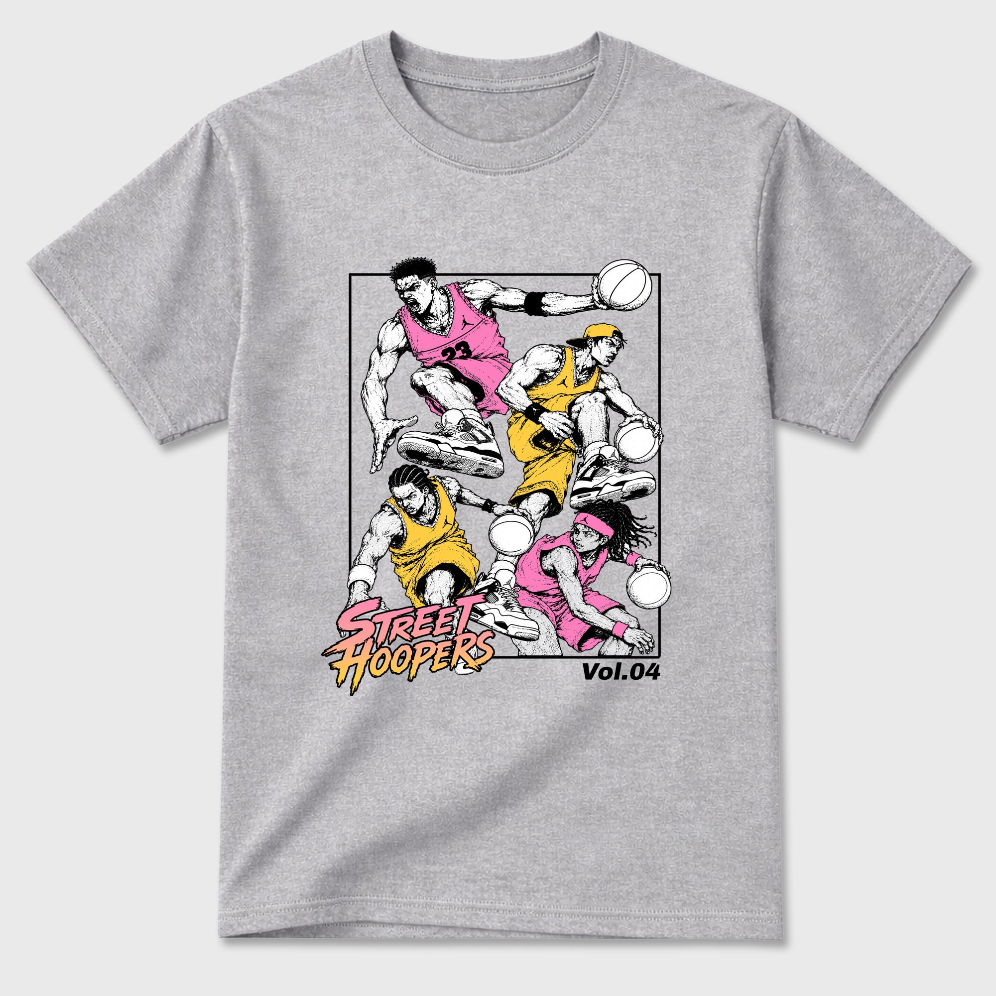 Street Hoopers Graphic T-Shirt featuring original streetwear artwork designed to match the Air Jordan 4 Comic. Heather Grey 2 Graphic T-Shirt.