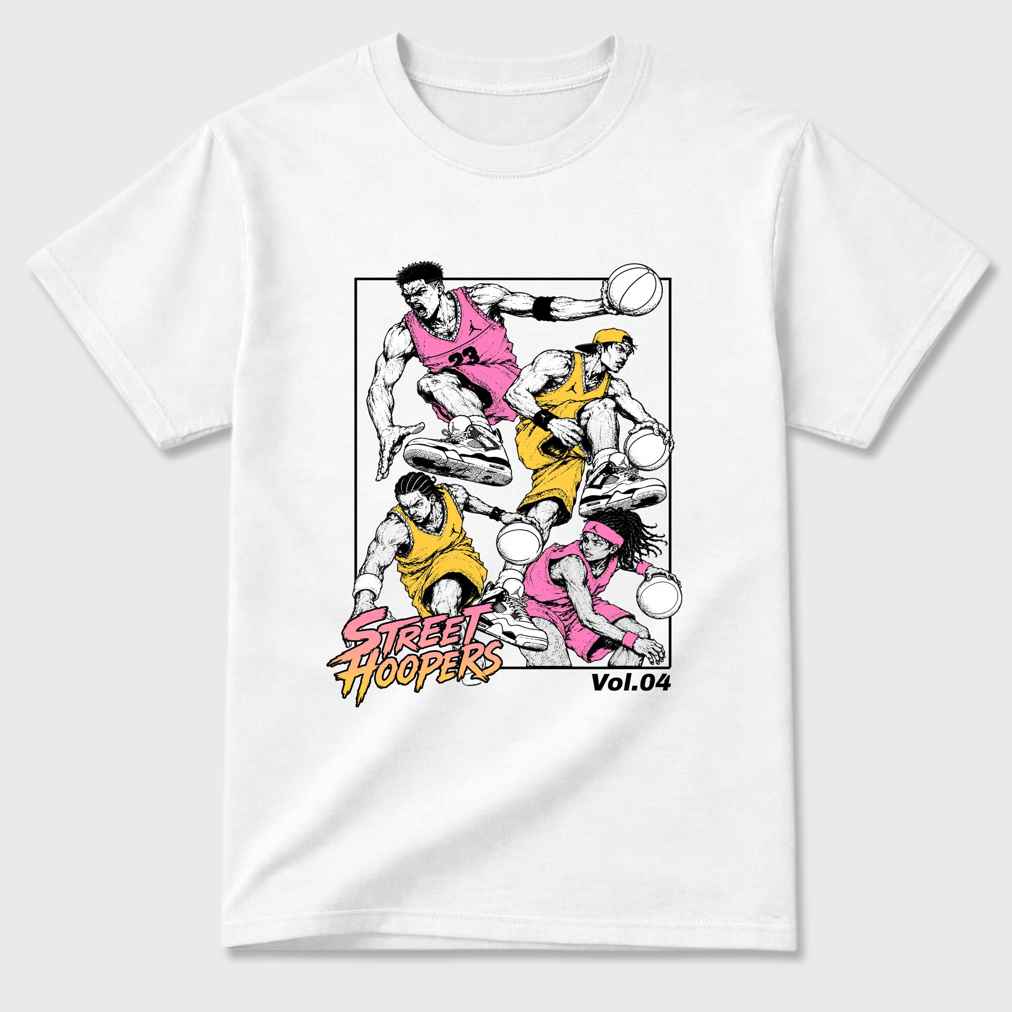 Street Hoopers Graphic T-Shirt featuring original streetwear artwork designed to match the Air Jordan 4 Comic. White 2 Graphic T-Shirt.