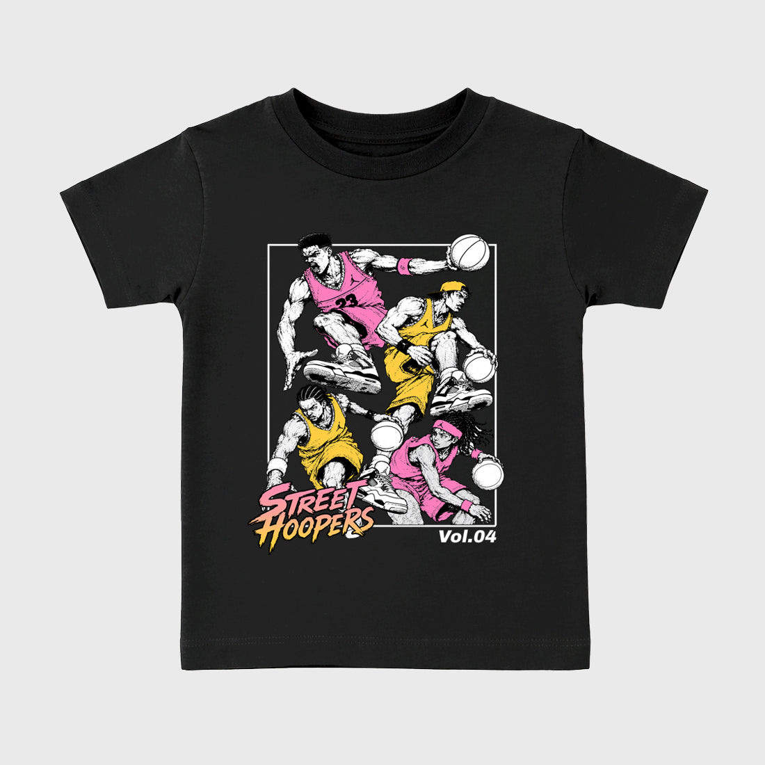 Street Hoopers Baby & Kids Graphic T-Shirt featuring original artwork designed to match the Air Jordan 4 Comic. Black 2 Kids Graphic Tee.