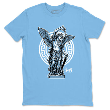 Street Saint sneaker match t-shirt styled to complete your fit with the Air Jordan 12 White and University Blue sneakers, shown in Carolina Blue 2.