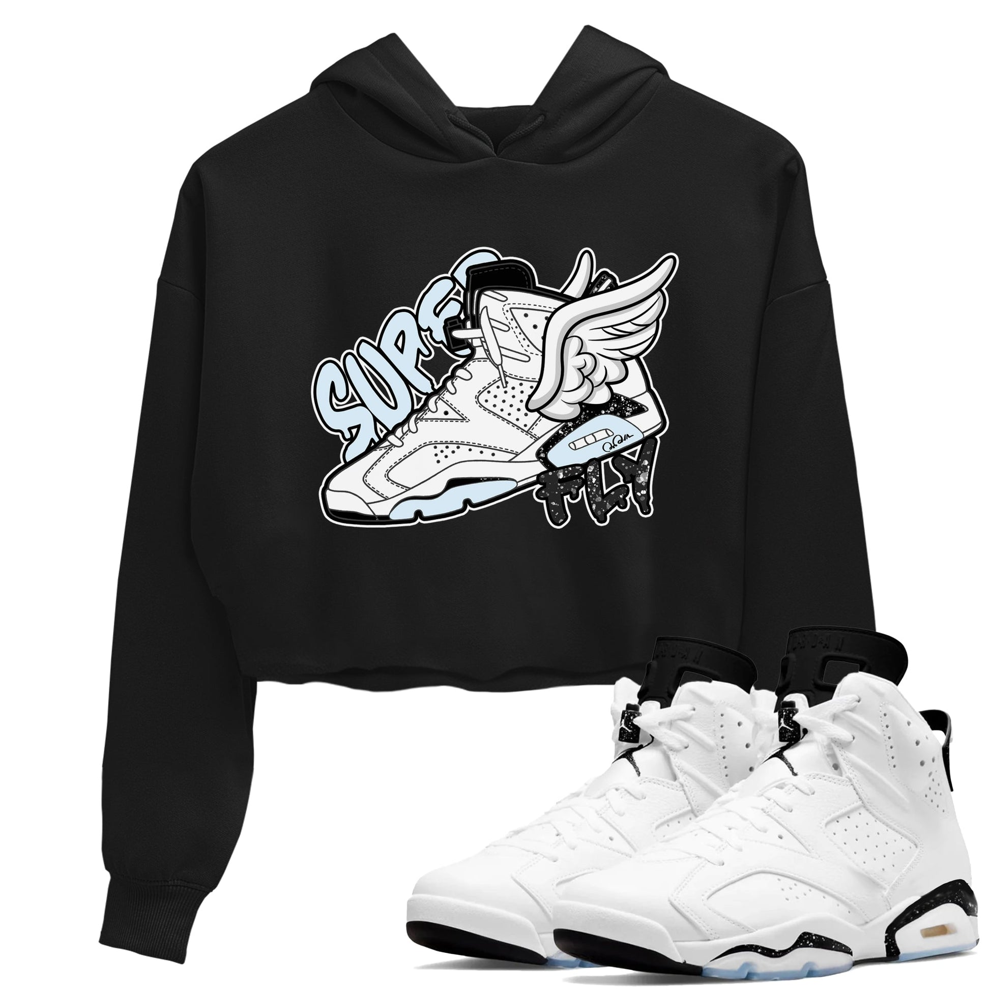AJ6 White Black shirts to match jordans Super Fly sneaker match tees Air Jordan 6 White Black SNRT Sneaker Tees streetwear brand Black 1 crop tee
