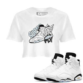 AJ6 White Black shirts to match jordans Super Fly sneaker match tees Air Jordan 6 White Black SNRT Sneaker Tees streetwear brand White 1 crop tee