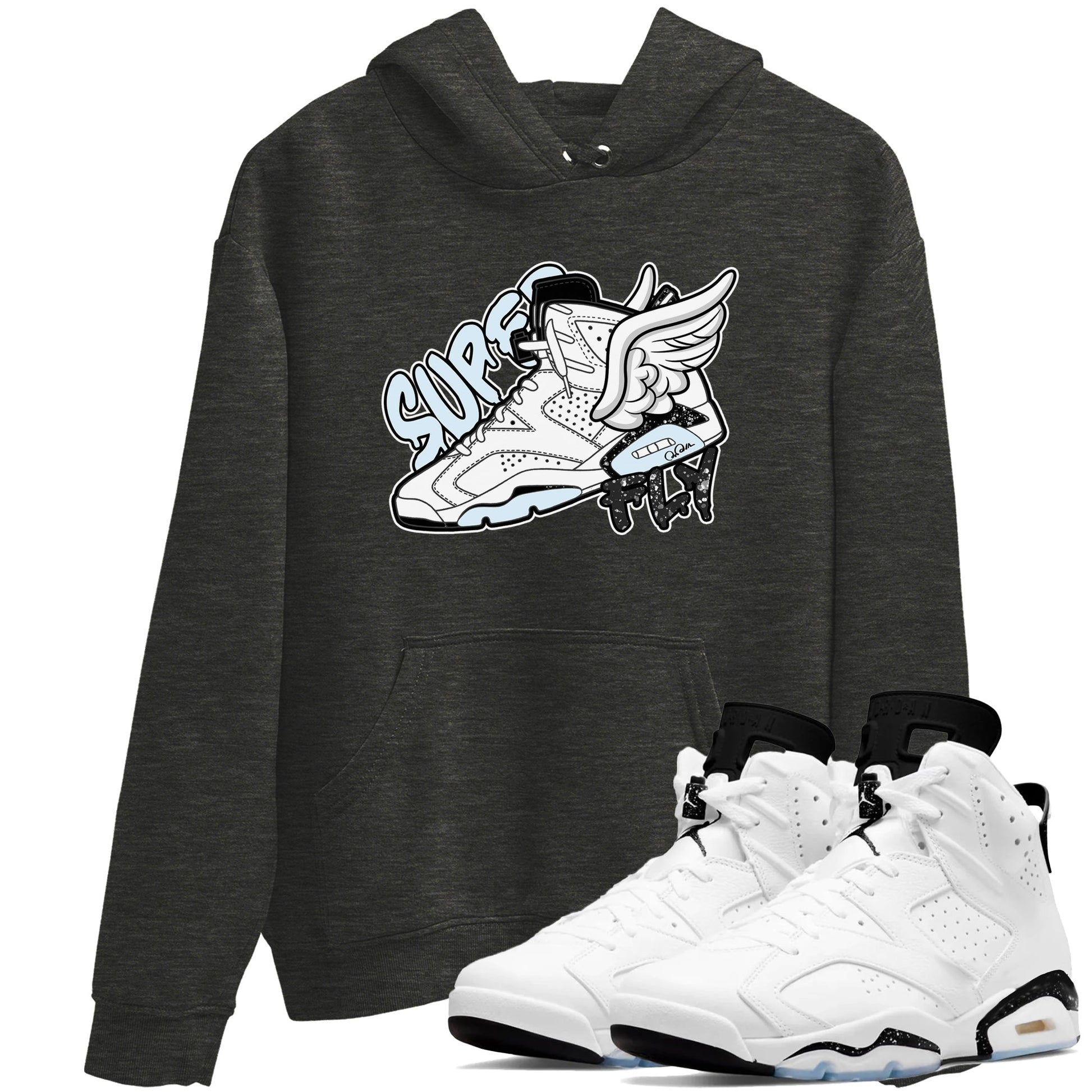 AJ6 White Black shirts to match jordans Super Fly sneaker match tees Air Jordan 6 White Black SNRT Sneaker Tees streetwear brand Charcoal Heather 1 unisex cotton tee
