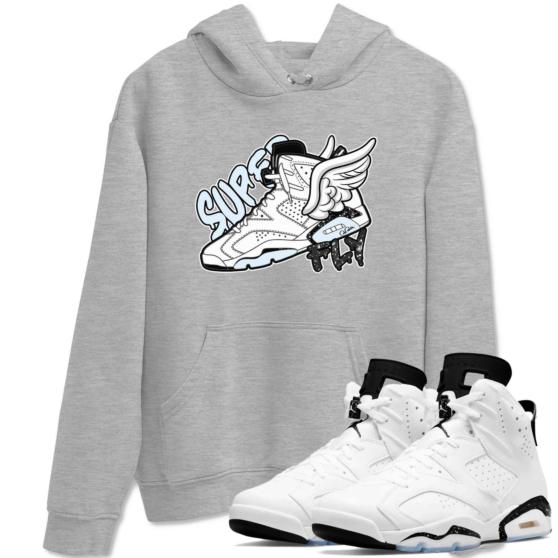 AJ6 White Black shirts to match jordans Super Fly sneaker match tees Air Jordan 6 White Black SNRT Sneaker Tees streetwear brand Heather Grey 1 unisex cotton tee