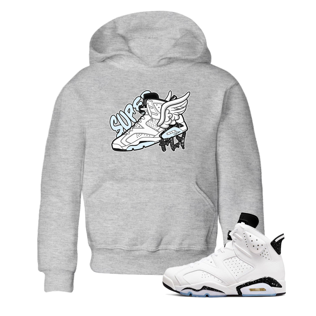 AJ6 White Black shirts to match jordans Super Fly sneaker match tees Air Jordan 6 White Black SNRT Sneaker Tees streetwear brand Baby and Youth Heather Grey 1 cotton tee