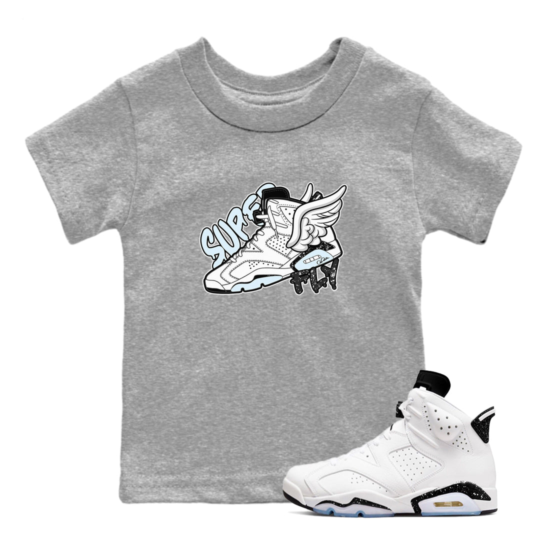 AJ6 White Black shirts to match jordans Super Fly sneaker match tees Air Jordan 6 White Black SNRT Sneaker Tees streetwear brand Baby and Youth Heather Grey 1 cotton tee