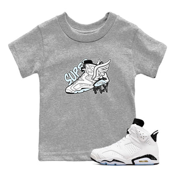 AJ6 White Black shirts to match jordans Super Fly sneaker match tees Air Jordan 6 White Black SNRT Sneaker Tees streetwear brand Baby and Youth Heather Grey 1 cotton tee