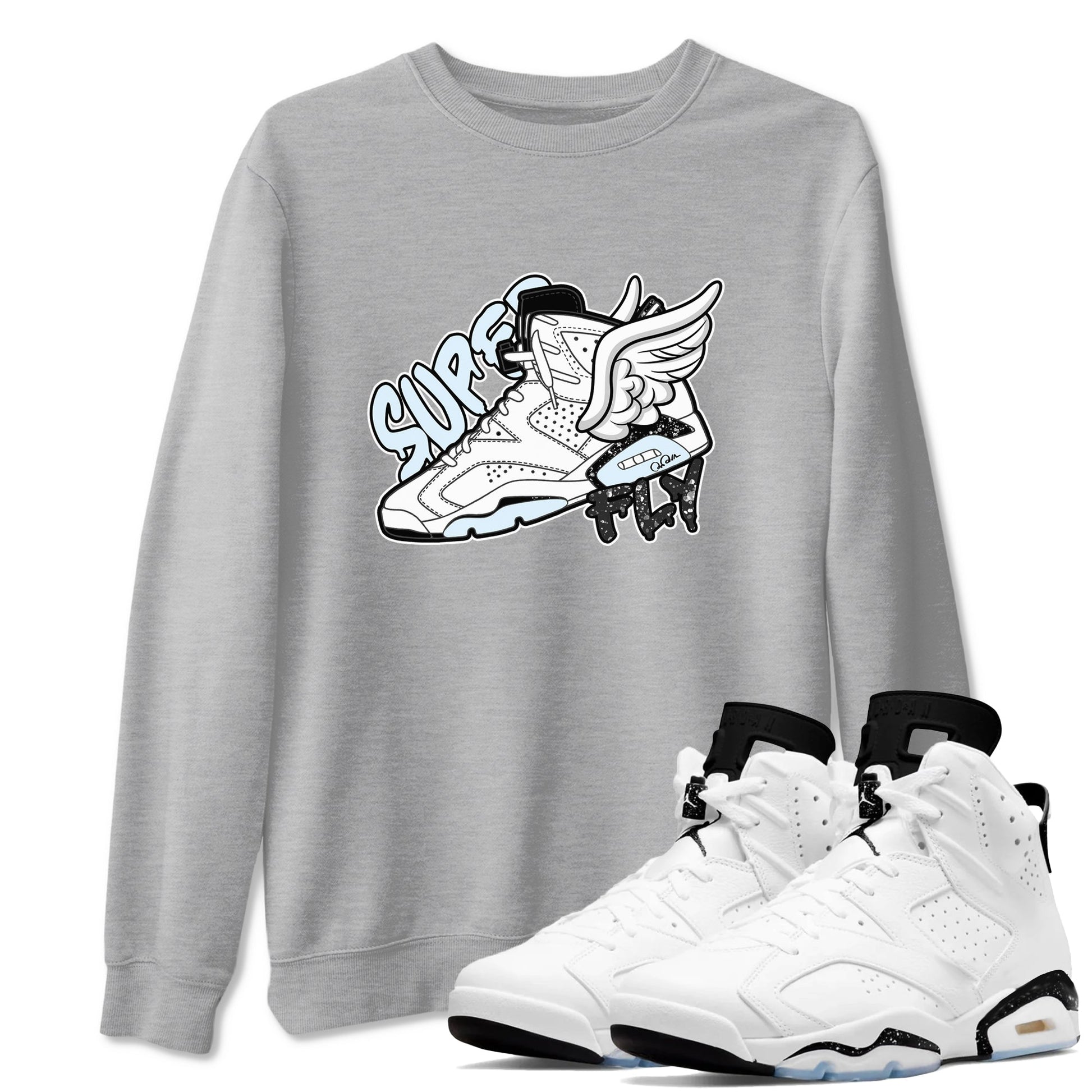 AJ6 White Black shirts to match jordans Super Fly sneaker match tees Air Jordan 6 White Black SNRT Sneaker Tees streetwear brand Heather Grey 1 unisex cotton tee