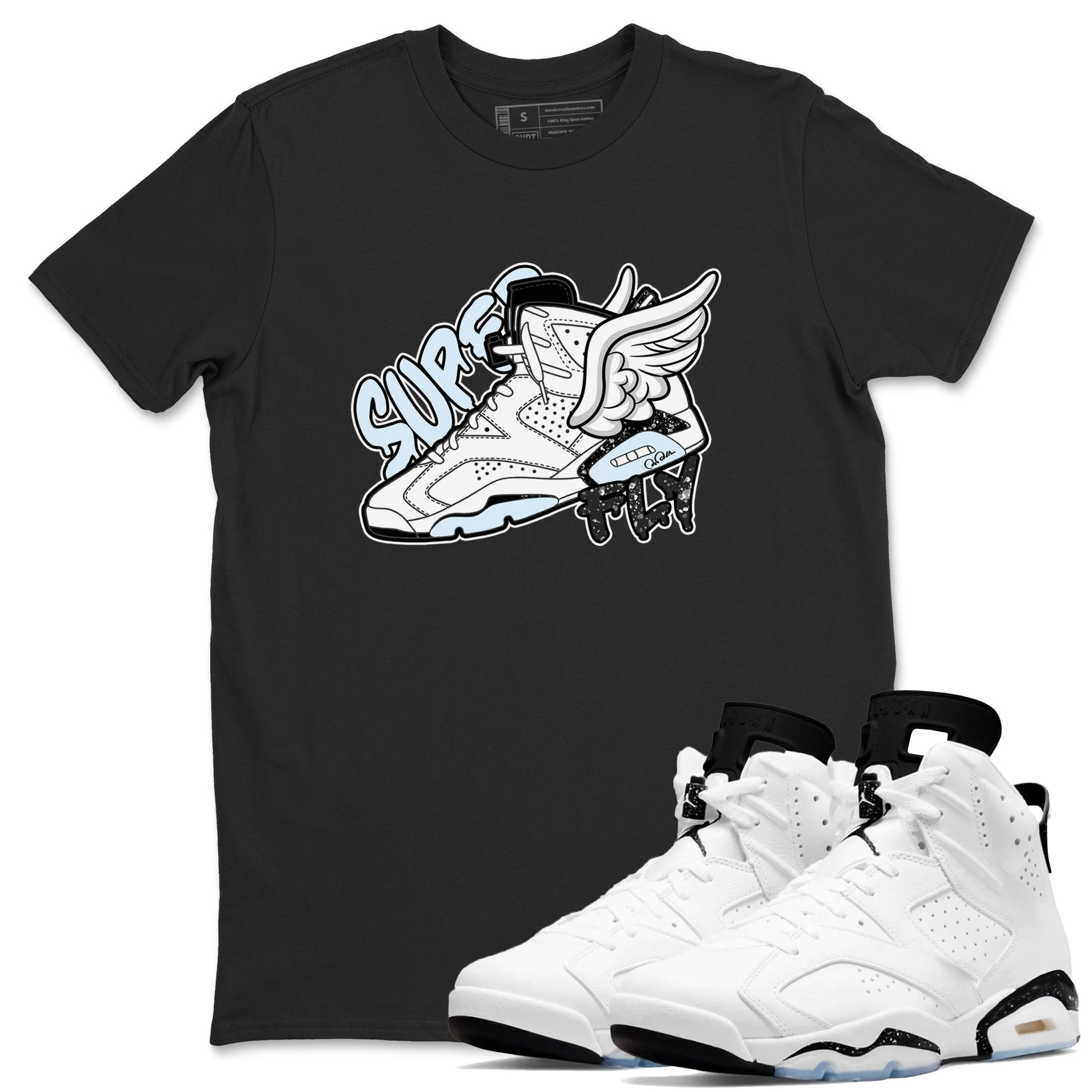 AJ6 White Black shirts to match jordans Super Fly sneaker match tees Air Jordan 6 White Black SNRT Sneaker Tees streetwear brand Black 1 unisex cotton tee