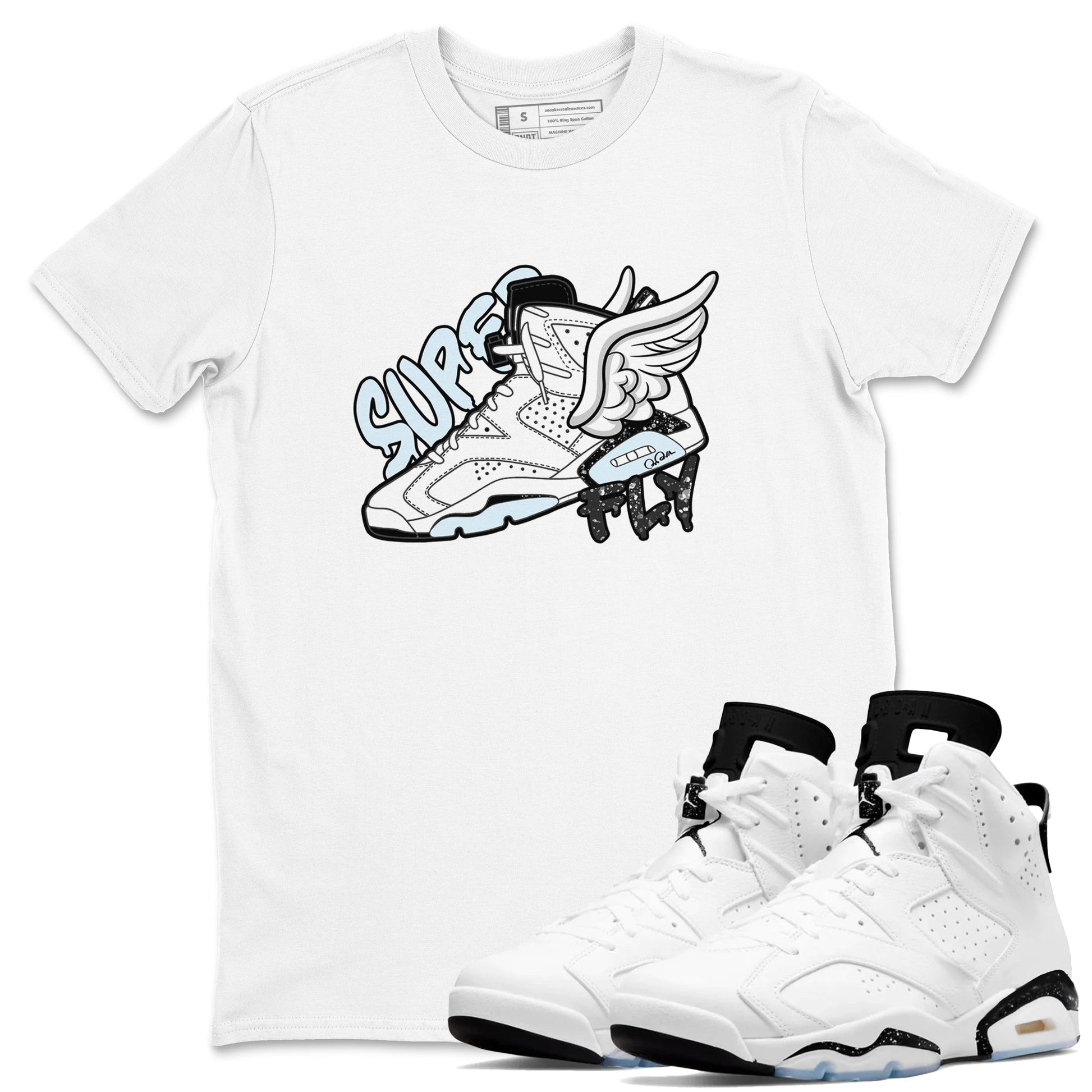 AJ6 White Black shirts to match jordans Super Fly sneaker match tees Air Jordan 6 White Black SNRT Sneaker Tees streetwear brand White 1 unisex cotton tee