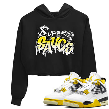 4s Vivid Sulfur shirt to match jordans Super Sauce sneaker tees Air Jordan 4 Vivid Sulfur SNRT Sneaker Release Tees Black 1 crop length shirt