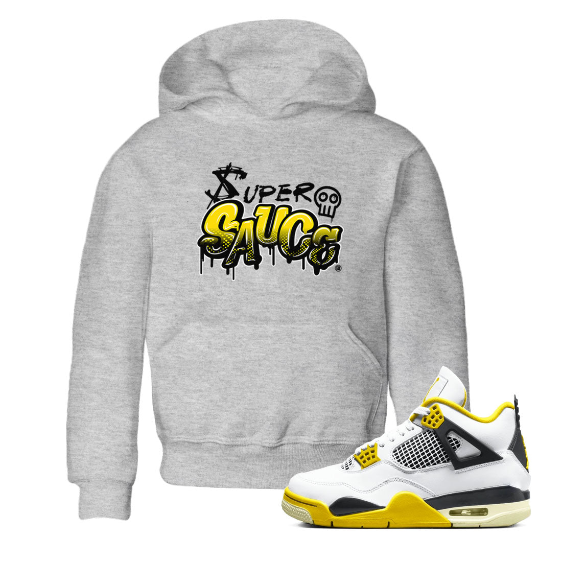 4s Vivid Sulfur shirt to match jordans Super Sauce sneaker tees Air Jordan 4 Vivid Sulfur SNRT sneaker release tees baby toddler Heather Grey 1 cotton Shirt