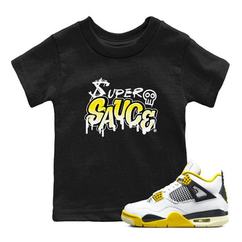 4s Vivid Sulfur shirt to match jordans Super Sauce sneaker tees Air Jordan 4 Vivid Sulfur SNRT sneaker release tees baby toddler Black 1 cotton Shirt