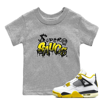 4s Vivid Sulfur shirt to match jordans Super Sauce sneaker tees Air Jordan 4 Vivid Sulfur SNRT sneaker release tees baby toddler Heather Grey 1 cotton Shirt