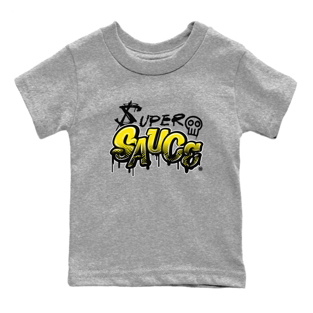 4s Vivid Sulfur shirt to match jordans Super Sauce sneaker tees Air Jordan 4 Vivid Sulfur SNRT sneaker release tees baby toddler Heather Grey 2 cotton Shirt