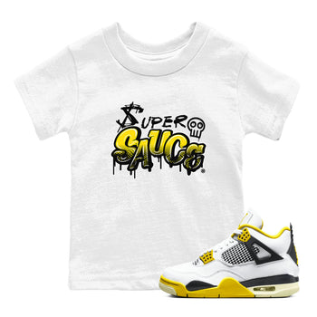 4s Vivid Sulfur shirt to match jordans Super Sauce sneaker tees Air Jordan 4 Vivid Sulfur SNRT sneaker release tees baby toddler White 1 cotton Shirt
