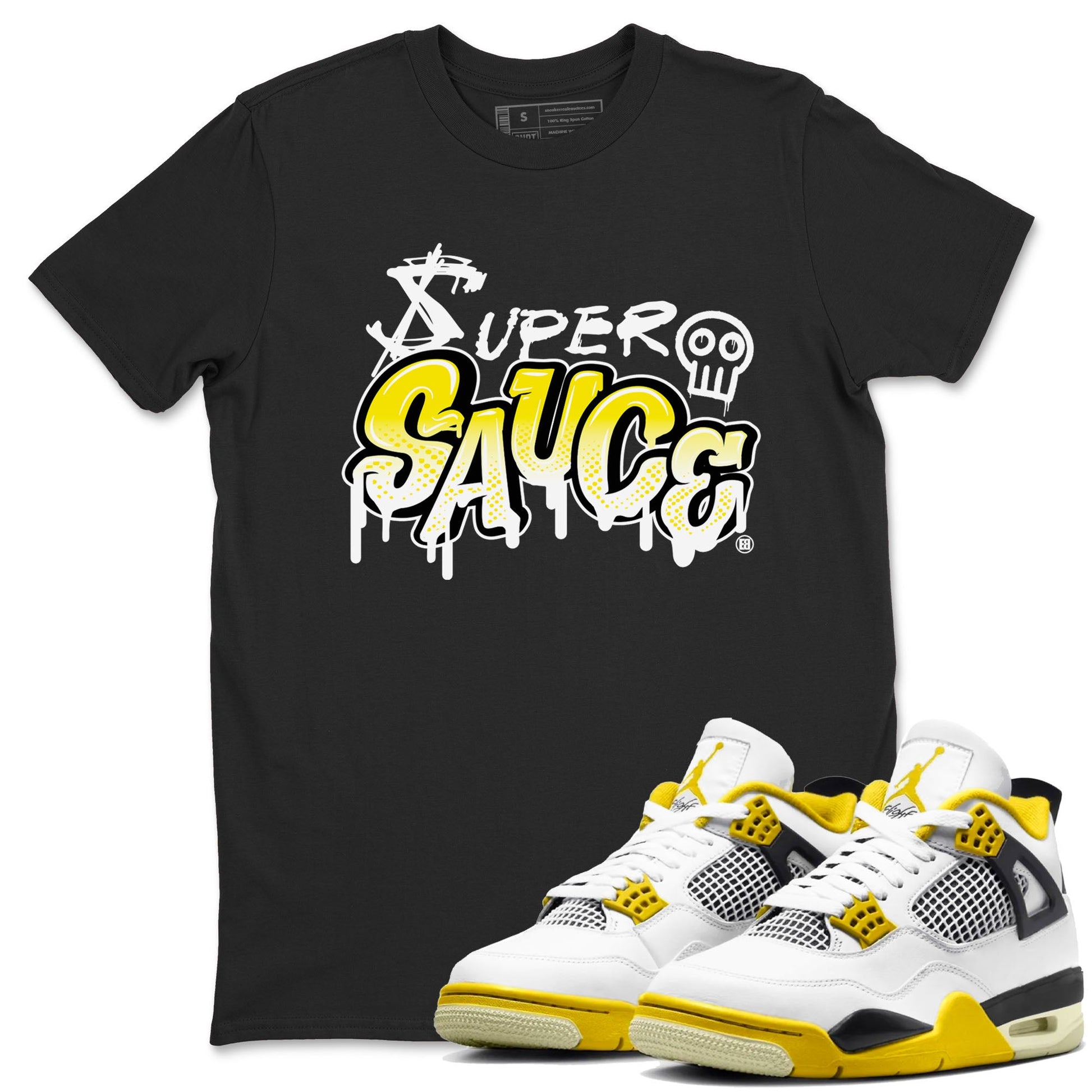 4s Vivid Sulfur shirt to match jordans Super Sauce sneaker tees Air Jordan 4 Vivid Sulfur SNRT Sneaker Release Tees unisex cotton Black 1 crew neck shirt