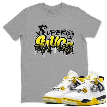 4s Vivid Sulfur shirt to match jordans Super Sauce sneaker tees Air Jordan 4 Vivid Sulfur SNRT Sneaker Release Tees unisex cotton Heather Grey 1 crew neck shirt