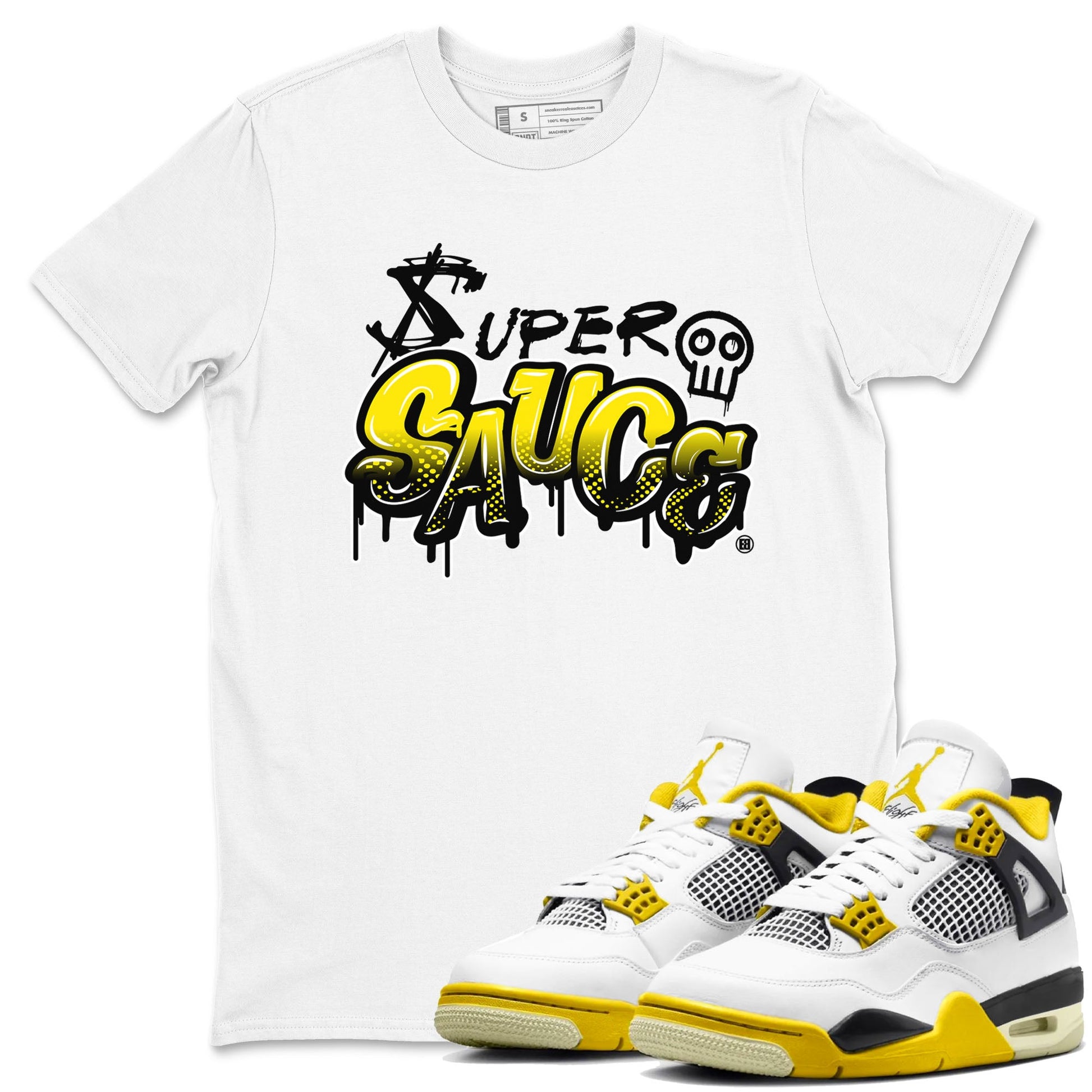 4s Vivid Sulfur shirt to match jordans Super Sauce sneaker tees Air Jordan 4 Vivid Sulfur SNRT Sneaker Release Tees unisex cotton White 1 crew neck shirt
