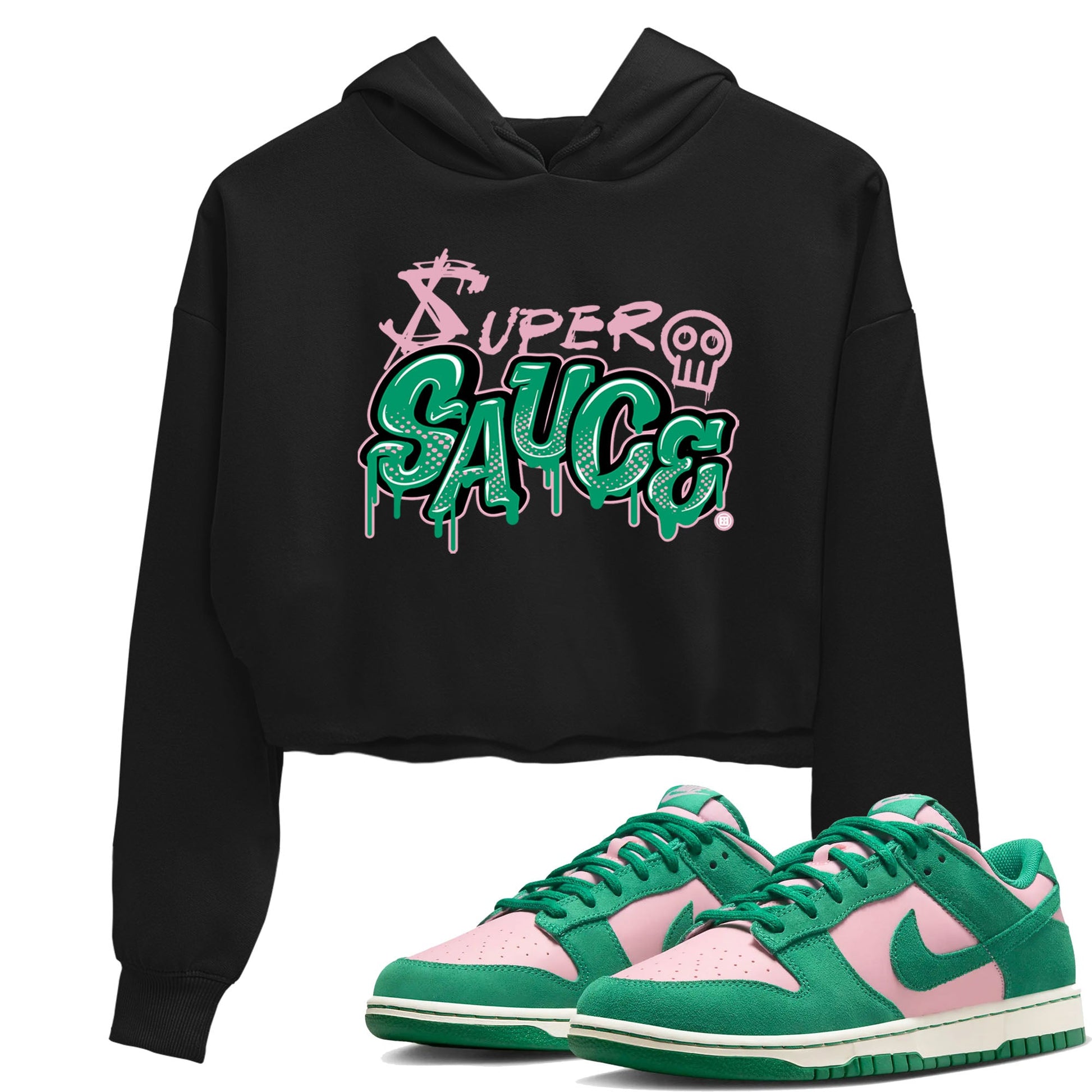 Dunk Low Medium Soft Pink Malachite shirt to match jordans Super Sauce sneaker tees Dunks Medium Soft Pink Malachite Streetwear Brand Streetwear Brand SNRT Sneaker Release Tees Black 1 crop length shirt