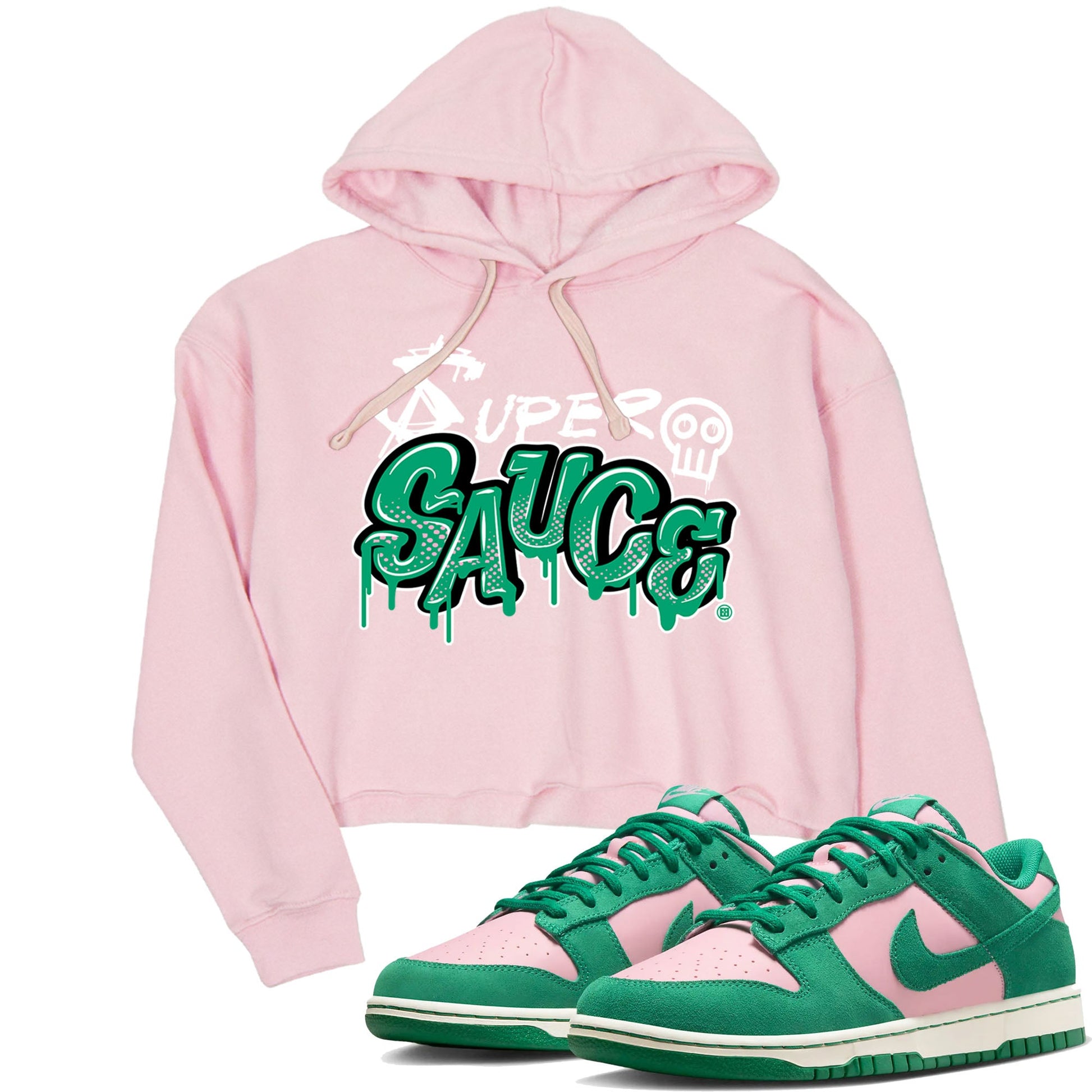Dunk Low Medium Soft Pink Malachite shirt to match jordans Super Sauce sneaker tees Dunks Medium Soft Pink Malachite Streetwear Brand SNRT Sneaker Release Tees Pink 1 crop length shirt