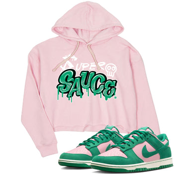 Dunk Low Medium Soft Pink Malachite shirt to match jordans Super Sauce sneaker tees Dunks Medium Soft Pink Malachite Streetwear Brand SNRT Sneaker Release Tees Pink 1 crop length shirt