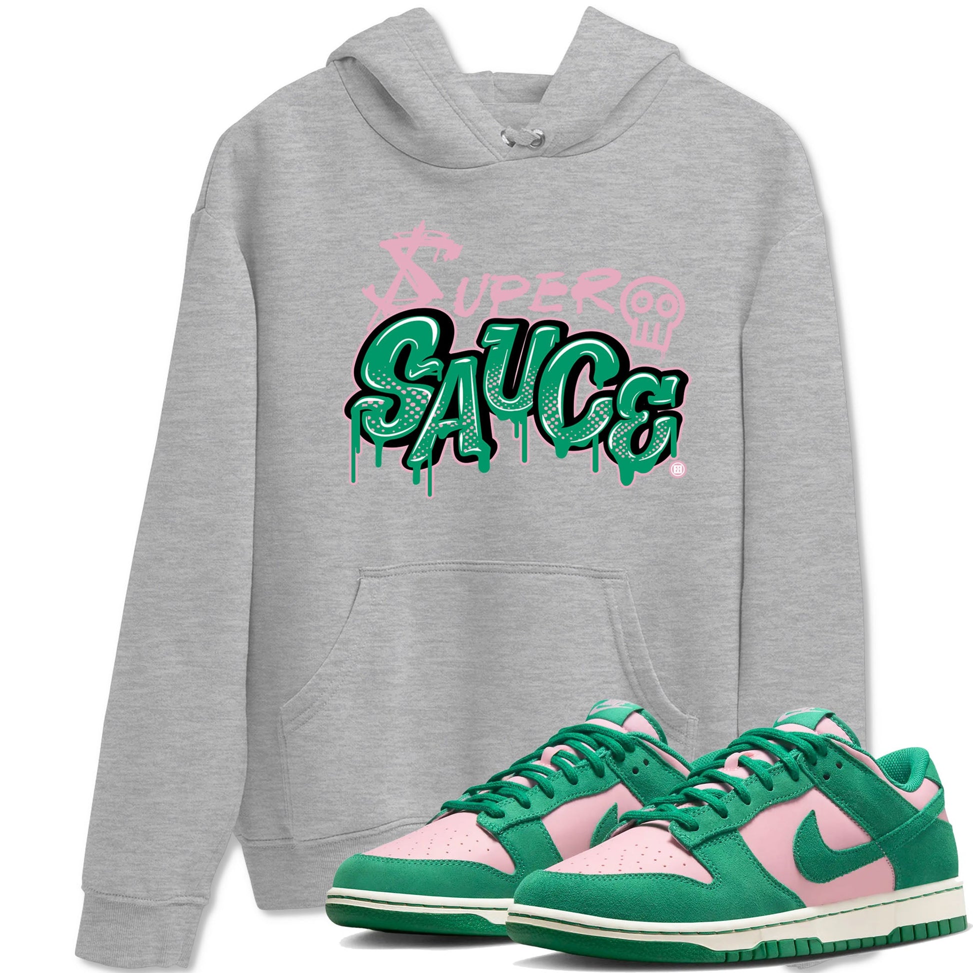 Dunk Low Medium Soft Pink Malachite shirt to match jordans Super Sauce sneaker tees Dunks Medium Soft Pink Malachite Streetwear Brand SNRT Sneaker Release Tees unisex cotton Heather Grey 1 crew neck shirt