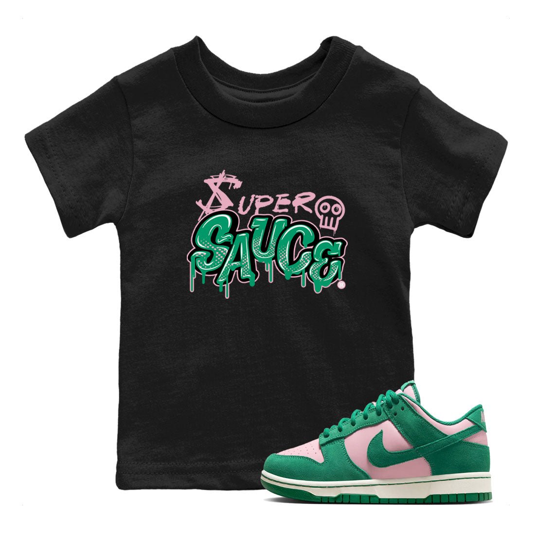 Dunk Low Medium Soft Pink Malachite shirt to match jordans Super Sauce sneaker tees Dunks Medium Soft Pink Malachite Streetwear Brand SNRT Sneaker Release Tees baby toddler Black 1 cotton Shirt