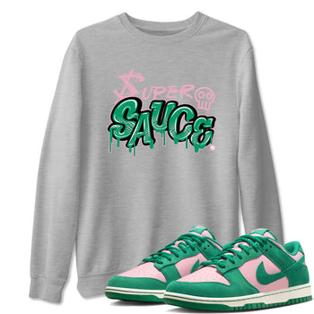 Dunk Low Medium Soft Pink Malachite shirt to match jordans Super Sauce sneaker tees Dunks Medium Soft Pink Malachite Streetwear Brand SNRT Sneaker Release Tees unisex cotton Heather Grey 1 crew neck shirt