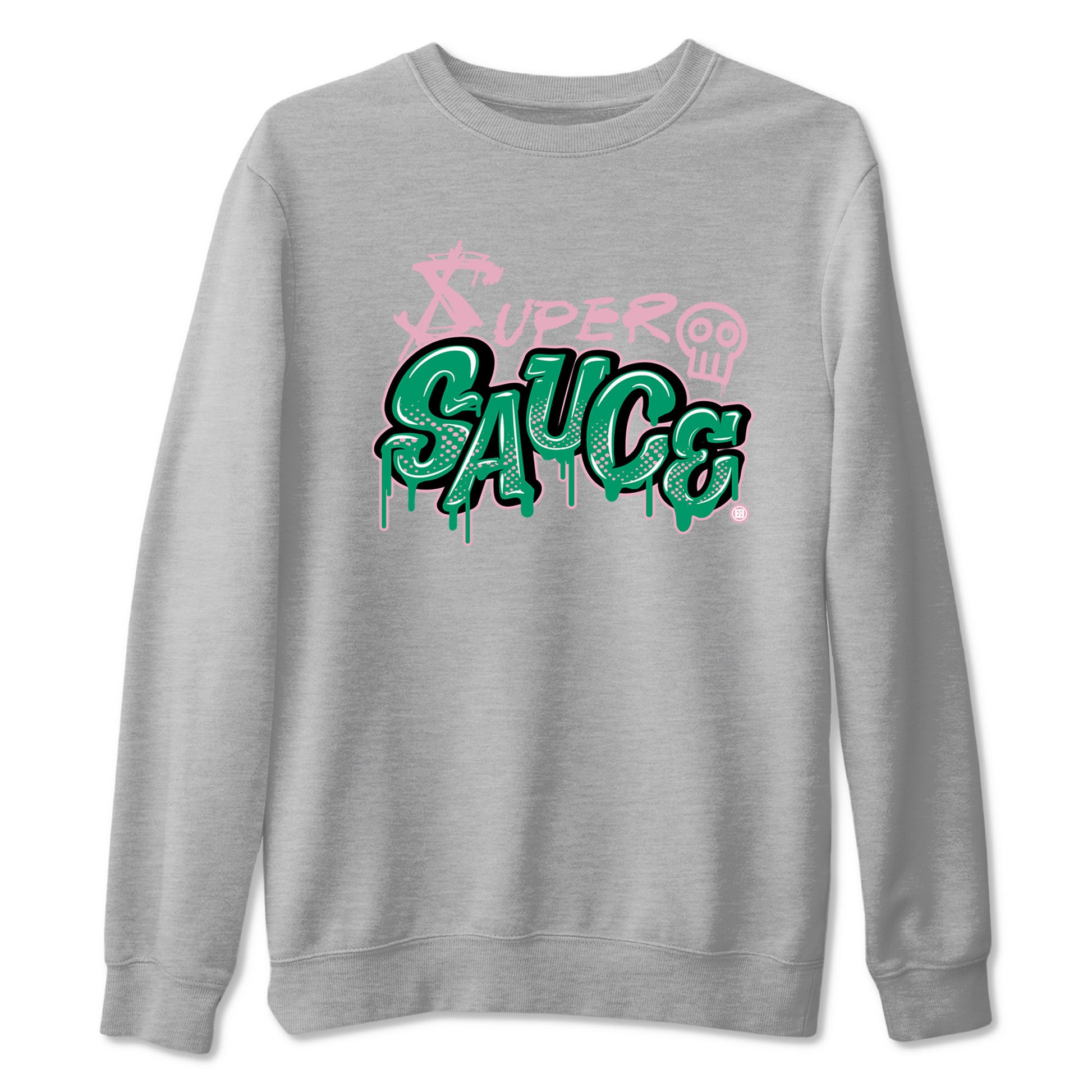 Dunk Low Medium Soft Pink Malachite shirt to match jordans Super Sauce sneaker tees Dunks Medium Soft Pink Malachite Streetwear Brand SNRT Sneaker Release Tees unisex cotton Heather Grey 2 crew neck shirt