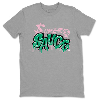 Dunk Low Medium Soft Pink Malachite shirt to match jordans Super Sauce sneaker tees Dunks Medium Soft Pink Malachite Streetwear Brand SNRT Sneaker Release Tees unisex cotton Heather Grey 2 crew neck shirt