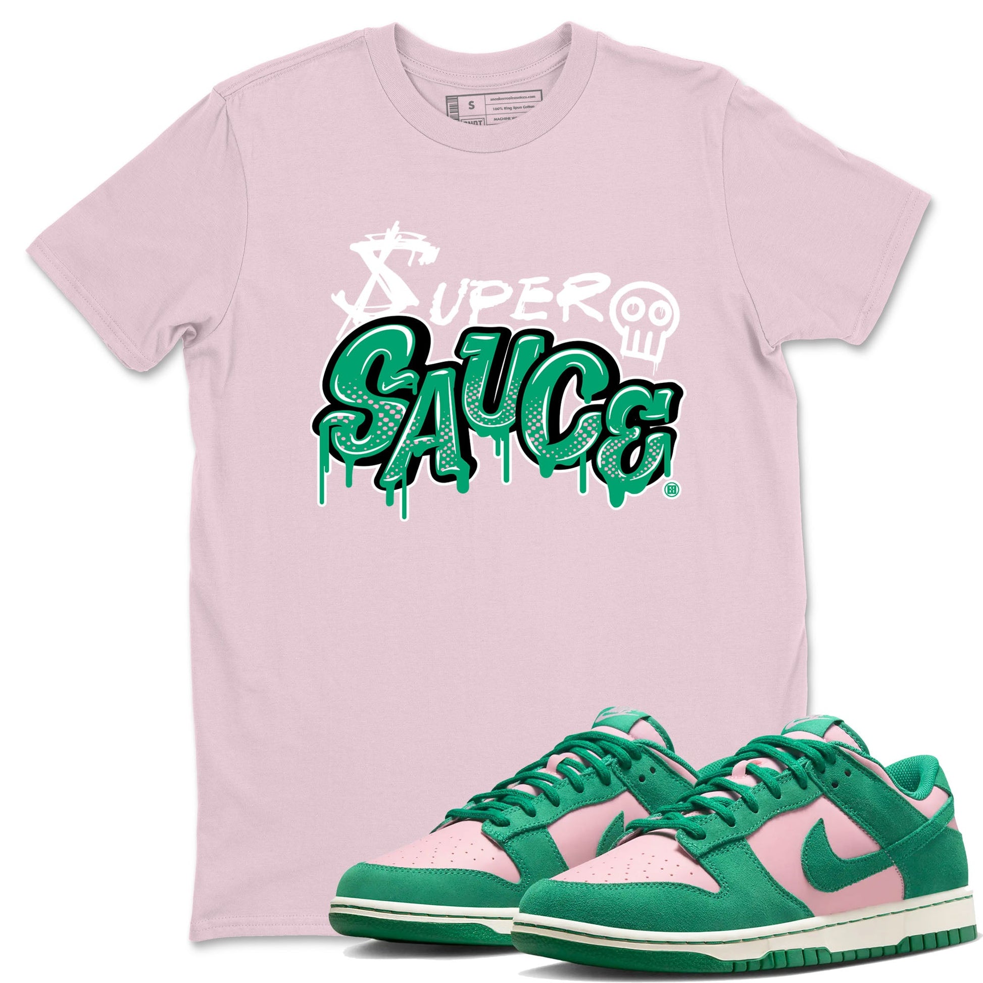 Dunk Low Medium Soft Pink Malachite shirt to match jordans Super Sauce sneaker tees Dunks Medium Soft Pink Malachite Streetwear Brand SNRT Sneaker Release Tees unisex cotton Pink 1 crew neck shirt