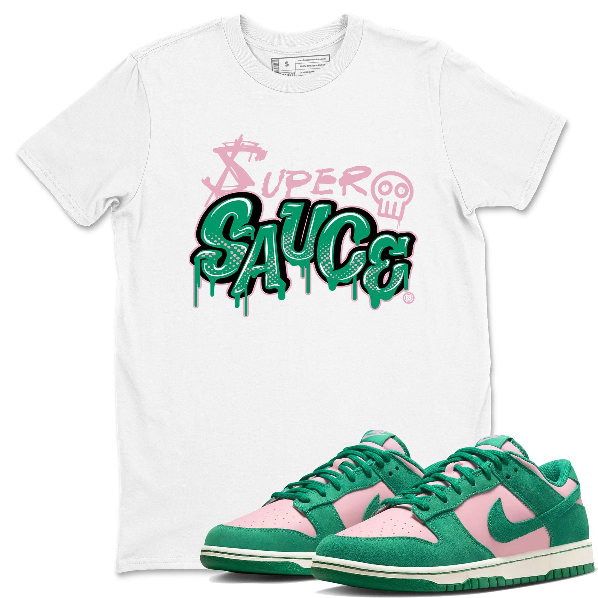 Dunk Low Medium Soft Pink Malachite shirt to match jordans Super Sauce sneaker tees Dunks Medium Soft Pink Malachite Streetwear Brand SNRT Sneaker Release Tees unisex cotton White 1 crew neck shirt