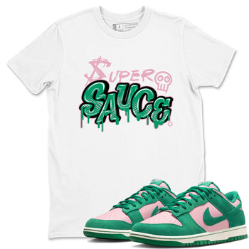 Dunk Low Medium Soft Pink Malachite shirt to match jordans Super Sauce sneaker tees Dunks Medium Soft Pink Malachite Streetwear Brand SNRT Sneaker Release Tees unisex cotton White 1 crew neck shirt