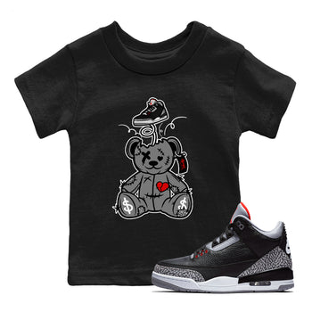 3s Black Cement shirts to match jordans Surprise Teddy Bear sneaker match tees Air Jordan 3 Retro OG Black Cement match shoes to clothes SNRT Sneaker Tees Youth Baby Black 1 tee