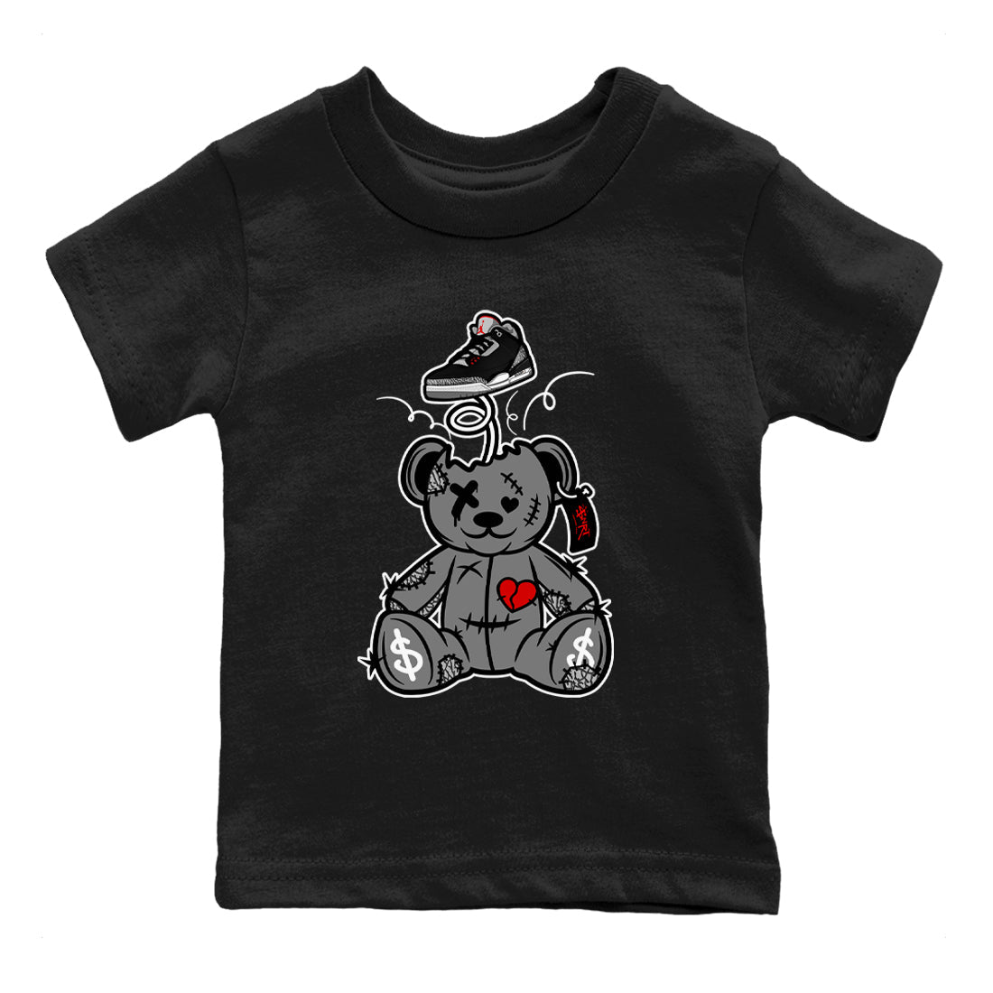 3s Black Cement shirts to match jordans Surprise Teddy Bear sneaker match tees Air Jordan 3 Retro OG Black Cement match shoes to clothes SNRT Sneaker Tees Youth Baby Black 2 tee