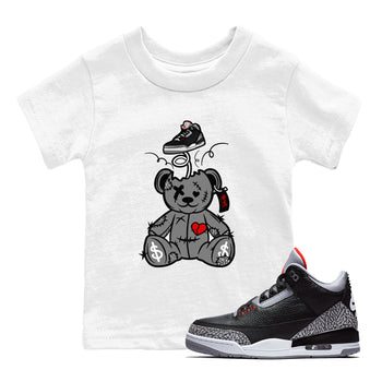 3s Black Cement shirts to match jordans Surprise Teddy Bear sneaker match tees Air Jordan 3 Retro OG Black Cement match shoes to clothes SNRT Sneaker Tees Youth Baby White 1 tee
