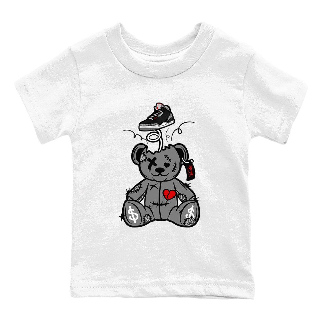 3s Black Cement shirts to match jordans Surprise Teddy Bear sneaker match tees Air Jordan 3 Retro OG Black Cement match shoes to clothes SNRT Sneaker Tees Youth Baby White 2 tee