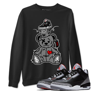 3s Black Cement shirts to match jordans Surprise Teddy Bear sneaker match tees Air Jordan 3 Retro OG Black Cement match shoes to clothes SNRT Sneaker Tees unisex cotton Black 1 shirts