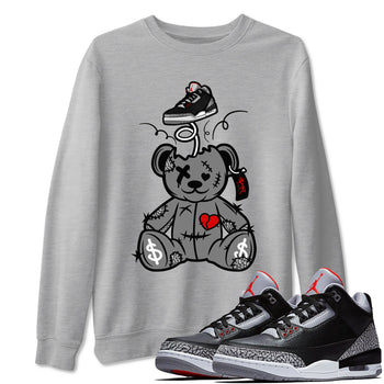 3s Black Cement shirts to match jordans Surprise Teddy Bear sneaker match tees Air Jordan 3 Retro OG Black Cement match shoes to clothes SNRT Sneaker Tees unisex cotton Heather Grey 1 shirts