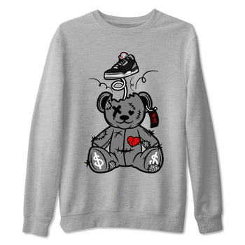 3s Black Cement shirts to match jordans Surprise Teddy Bear sneaker match tees Air Jordan 3 Retro OG Black Cement match shoes to clothes SNRT Sneaker Tees unisex cotton Heather Grey 2 shirts