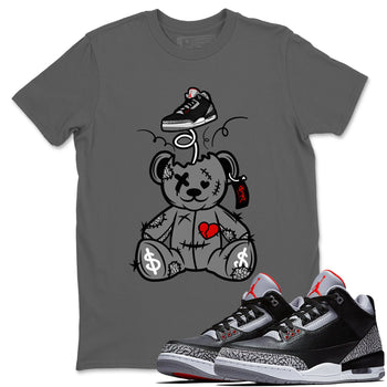 3s Black Cement shirts to match jordans Surprise Teddy Bear sneaker match tees Air Jordan 3 Retro OG Black Cement match shoes to clothes SNRT Sneaker Tees unisex cotton Cool Grey 1 shirts
